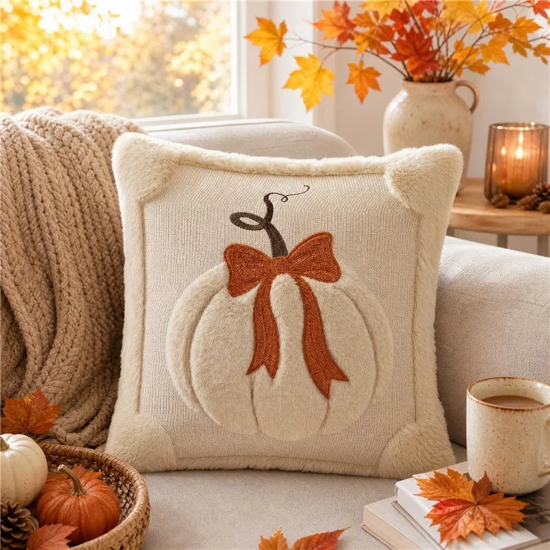 Bow Pumpkin Pillow Cover