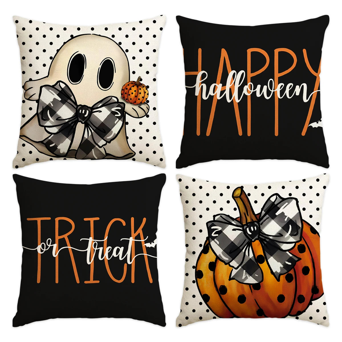 Halloween Ghost & Pumpkin Throw Pillow Covers, Set of 4
