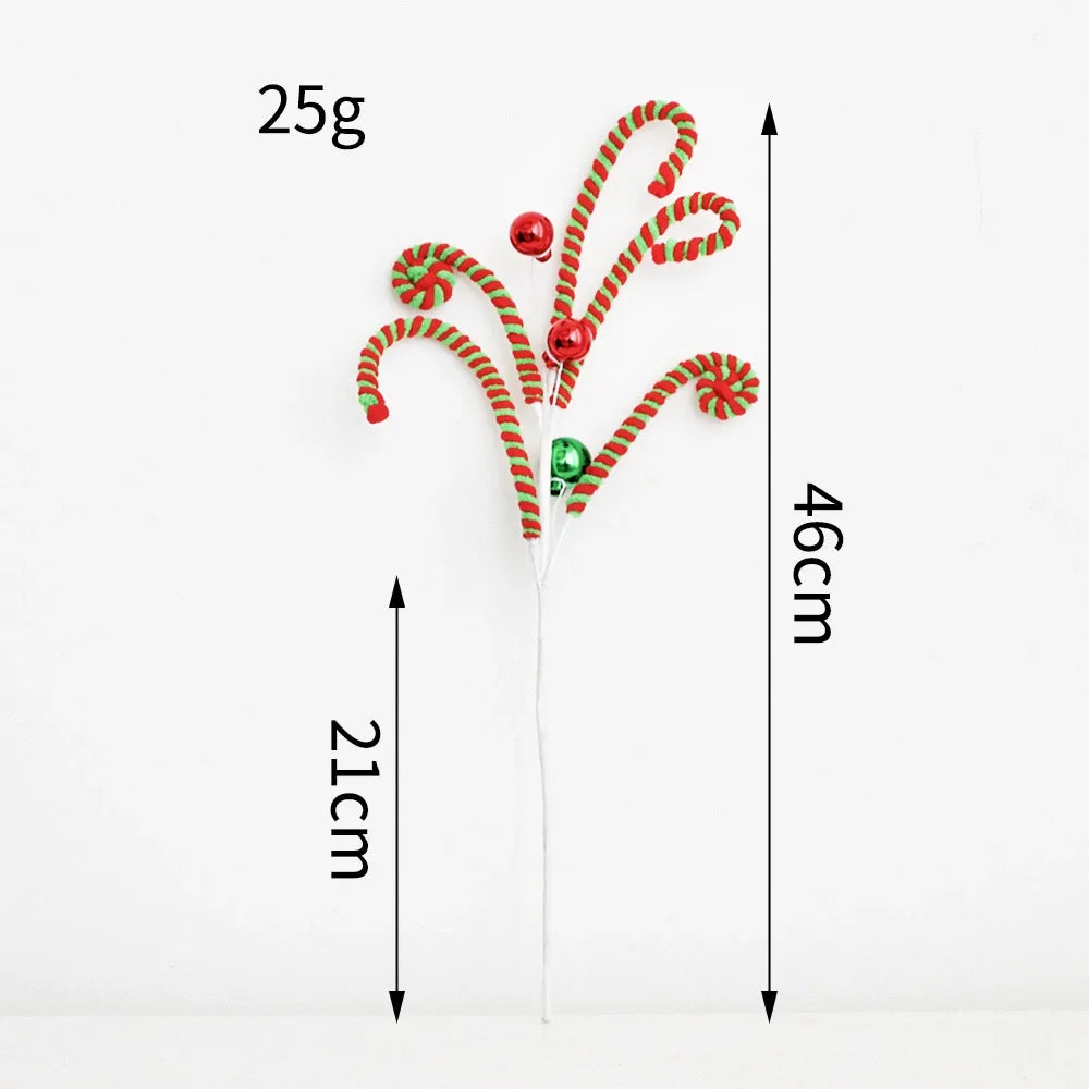 Curly candy cane spray Christmas pick size chart, about 18 inches (46 cm) tall with 8 inch (21 cm) stem