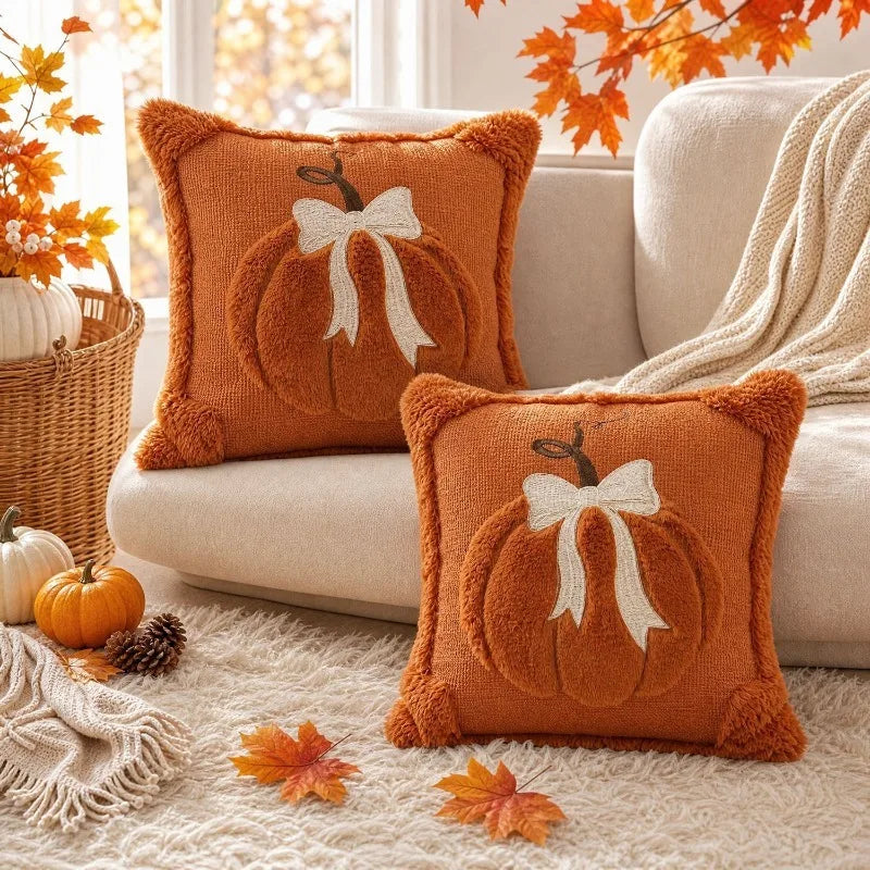 Bow Pumpkin Pillow Cover