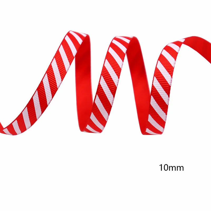 3/8 inch (10mm) red and white candy stripe ribbon