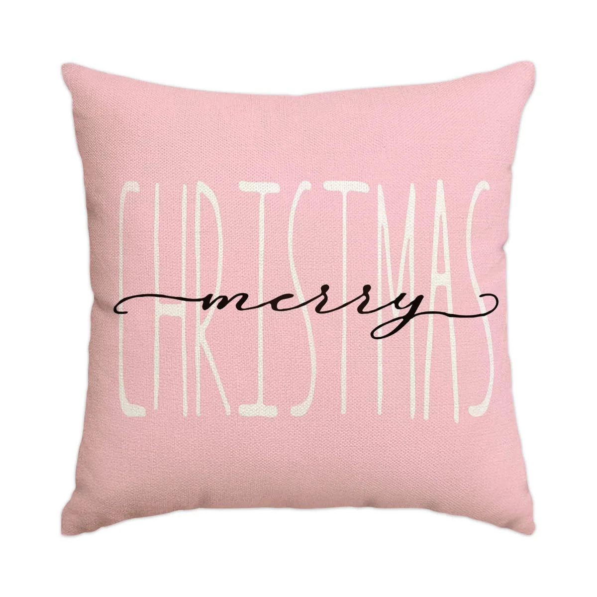 Merry Script pink Christmas pillow cover, 18x18 in