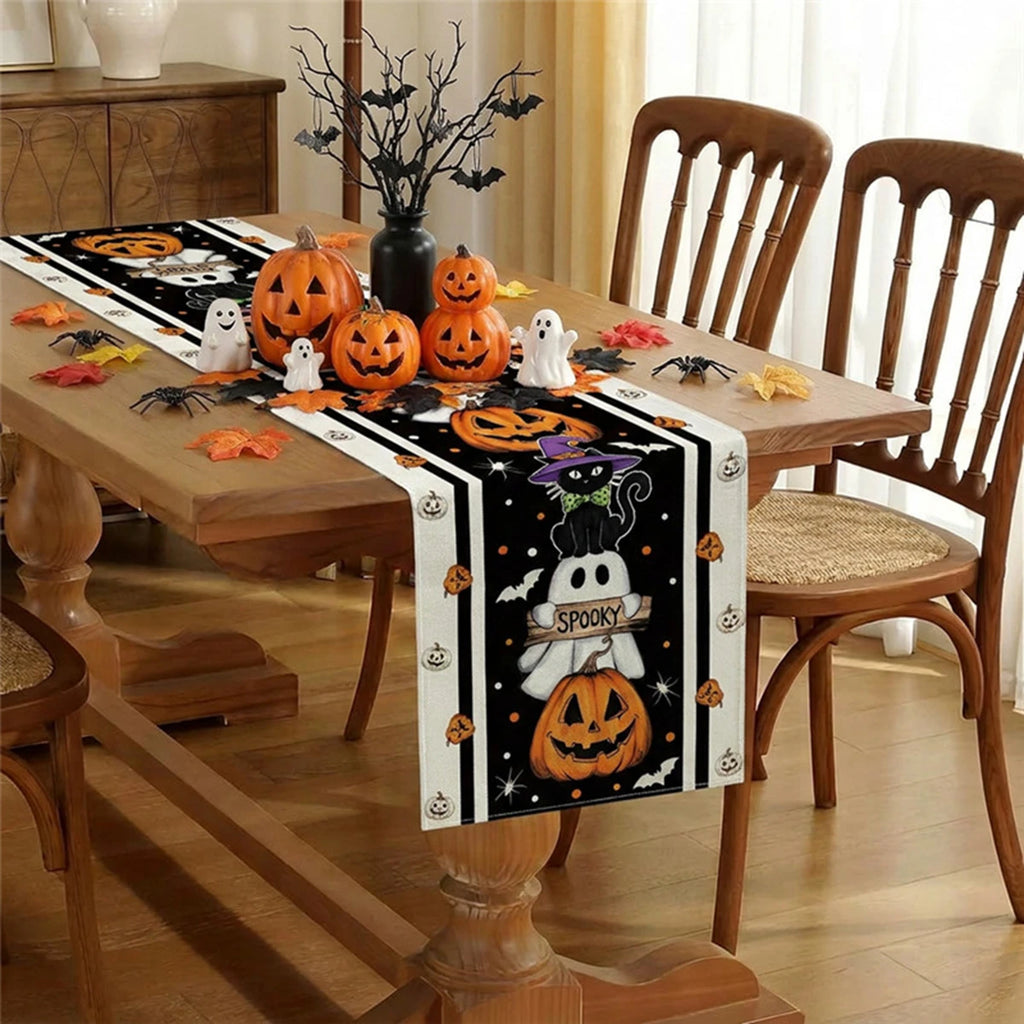 Spooky Ghost & Pumpkin Table Runner