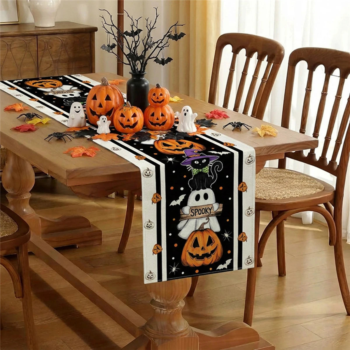 Spooky Ghost & Pumpkin Table Runner