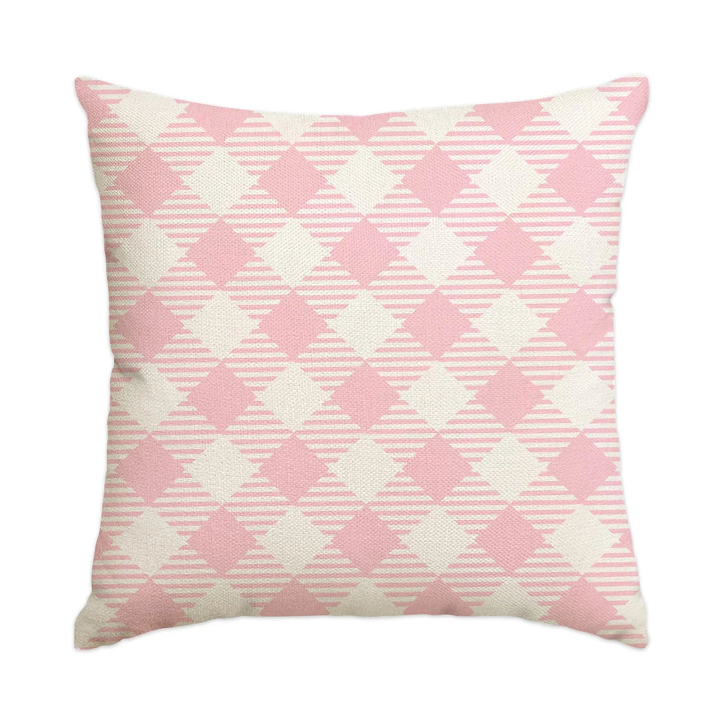 Pink gingham check pillow cover, 18x18 in