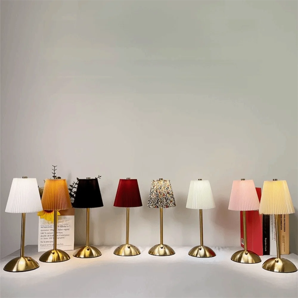 Pleated Cordless Table Lamp – Touch Dimmable LED with USB Charging