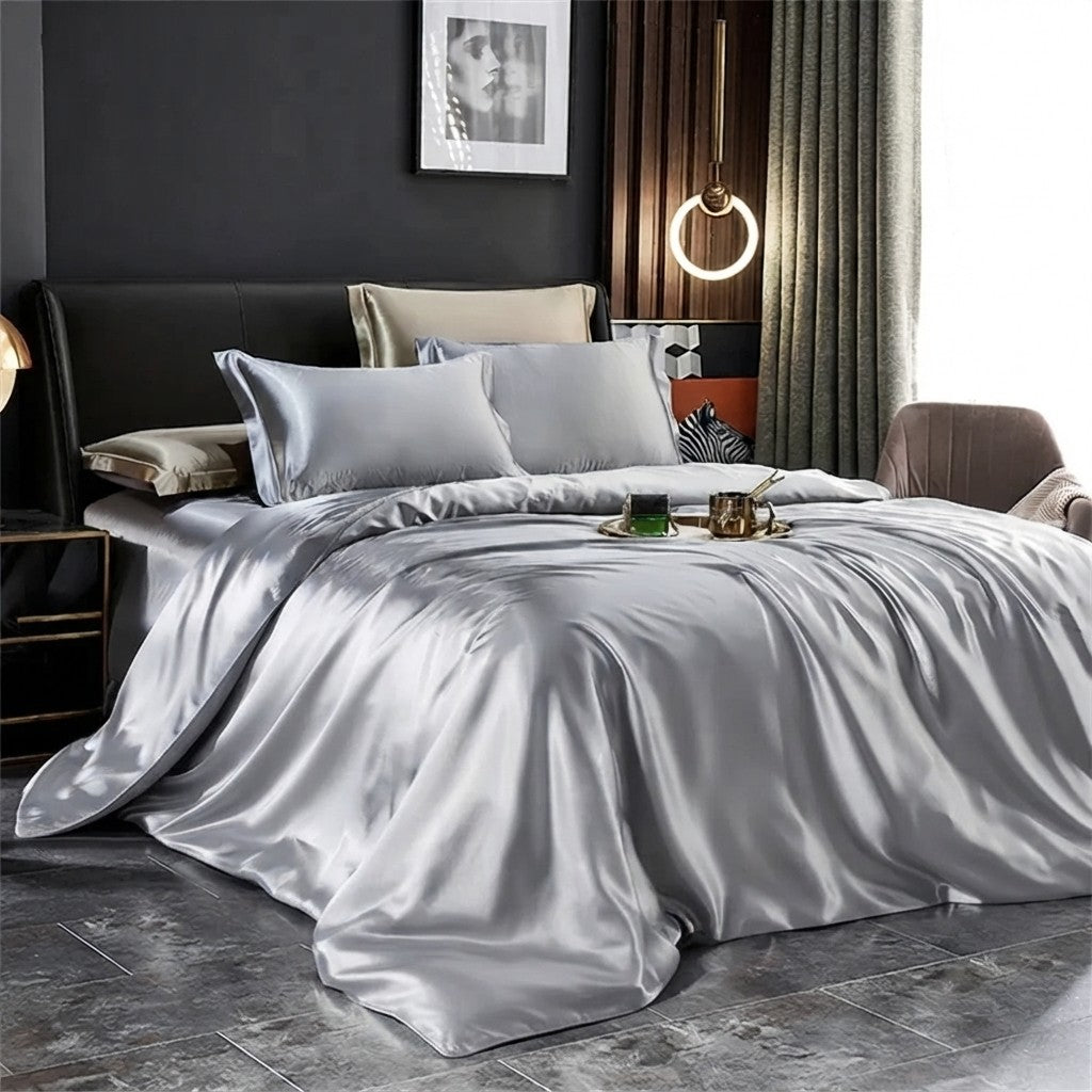 Solid Satin Bedding Set — Duvet Cover & Pillowcases